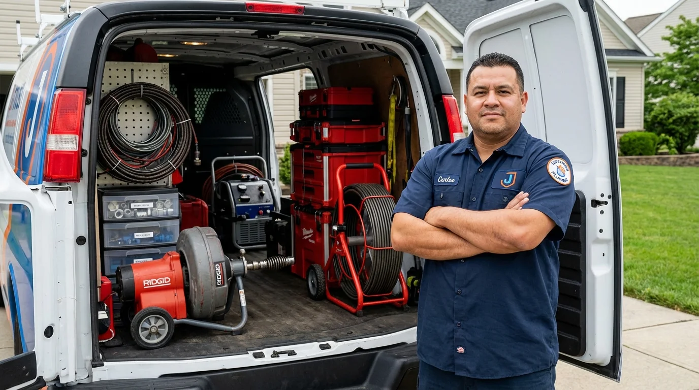 Professional drain cleaning equipment and Johns Plumbing LLC plumber in Montegut