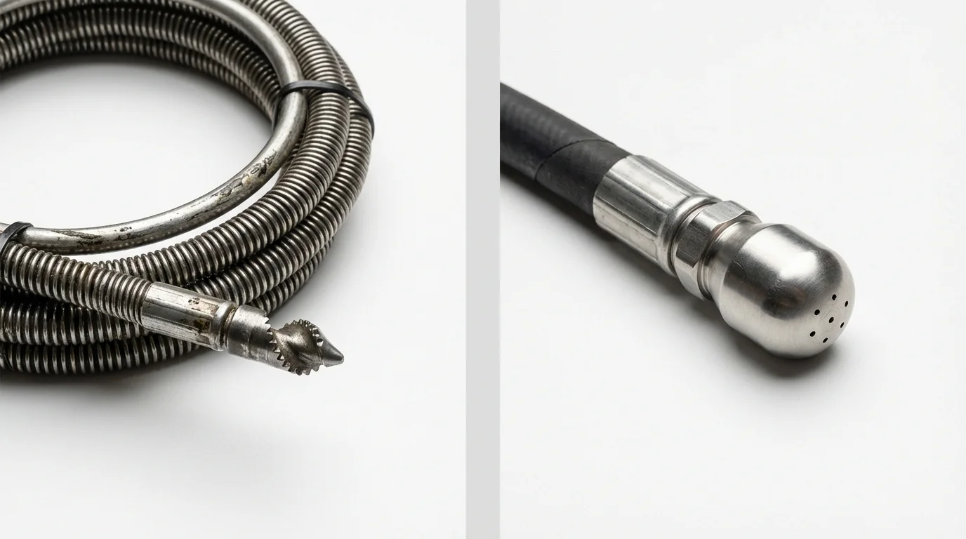 Drain snake cable and hydro jetting nozzle used for drain cleaning in Montegut, LA