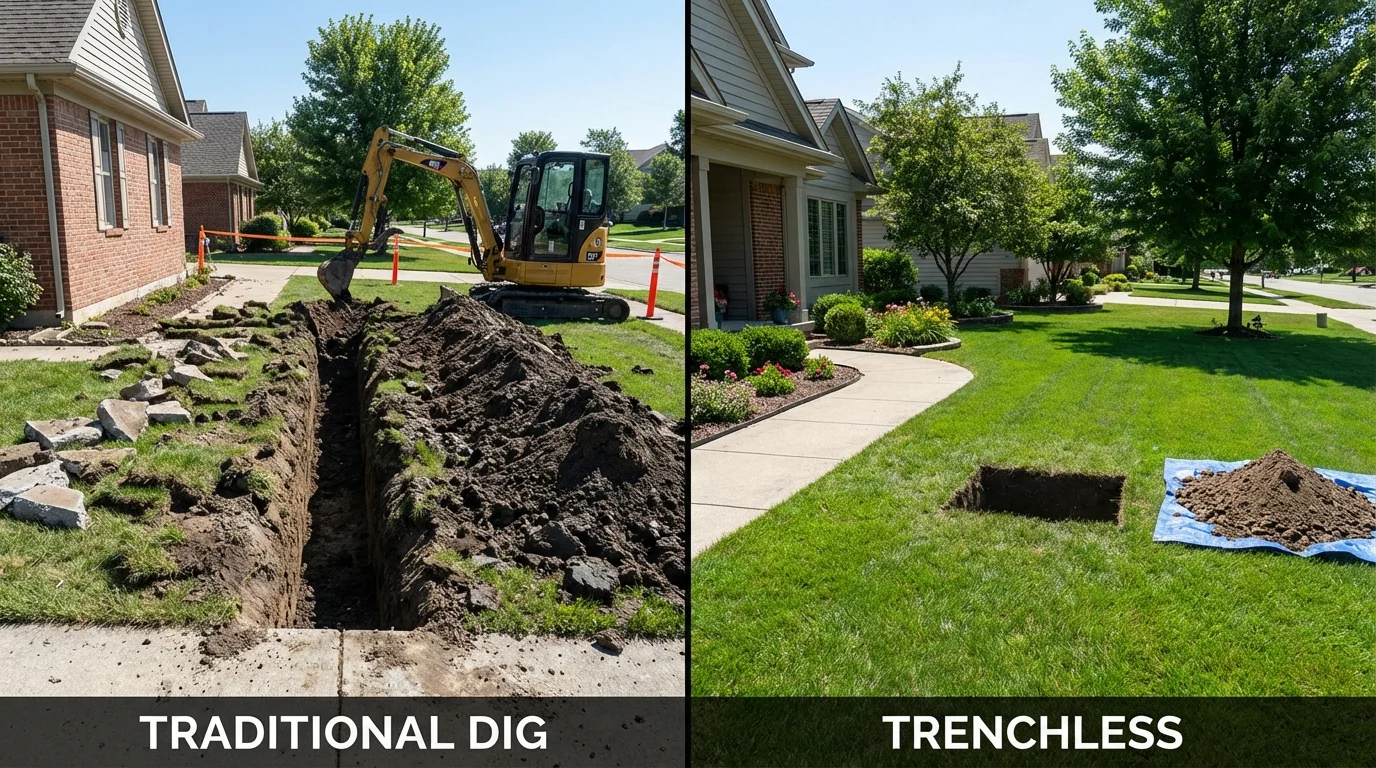 Trenchless sewer repair with minimal yard damage versus traditional excavation in Montegut, LA